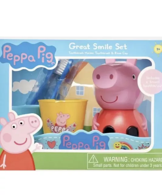 Peppa Pig Travel Toothbrush, Holder & Rinse Cup Great Smile Set~New