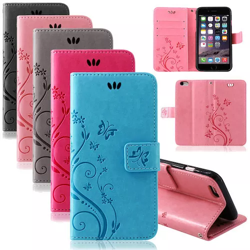 iPhone Handy Tasche Handyhülle Schutz Hülle Blumen Flip Cover Buch Case Etui