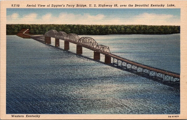 Aerial View Eggners Ferry Bridge Us Highway 68 Kentucky Lake Linen Postcard