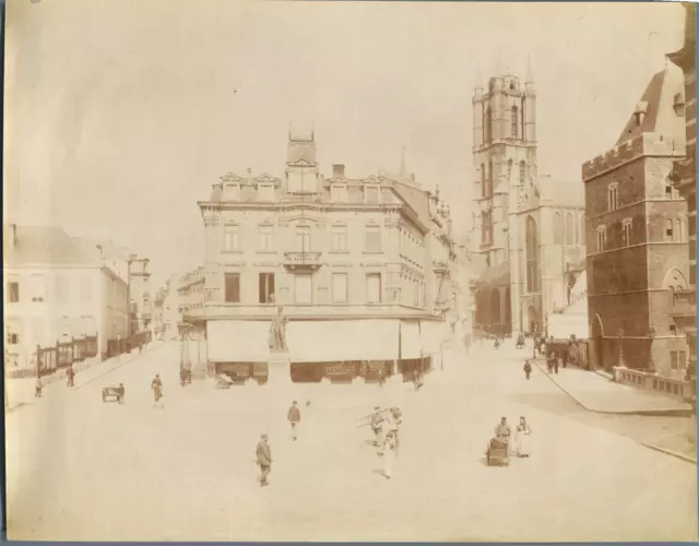 ND. Belgique, Gand, La Place Saint Laurent et L&#039;Eglise St. Bavon  Vintage a