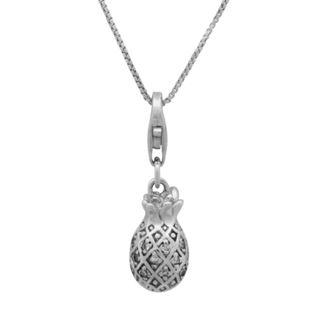 Ananas Fruit Pendentif Charme Mousqueton 925 Collier Argent Zircon Blanc Dames