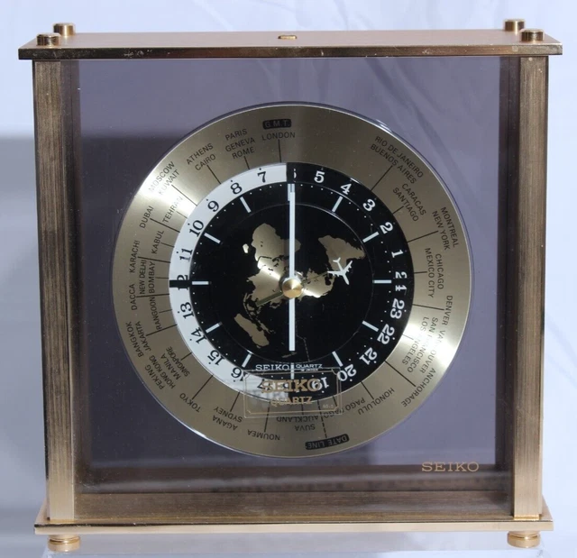 VINTAGE SEIKO QUARTZ World Time Zone Clock With Airplane Second Hand