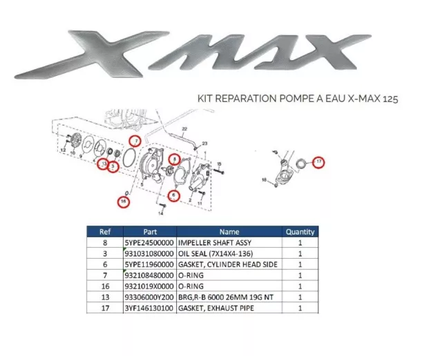 Yamaha Kit Riparazione Pompa Acqua Xmax 125 Kityp125Wat0 Originale