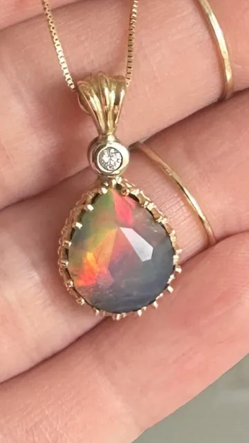 14K Australian Black Fire Opal Pendant