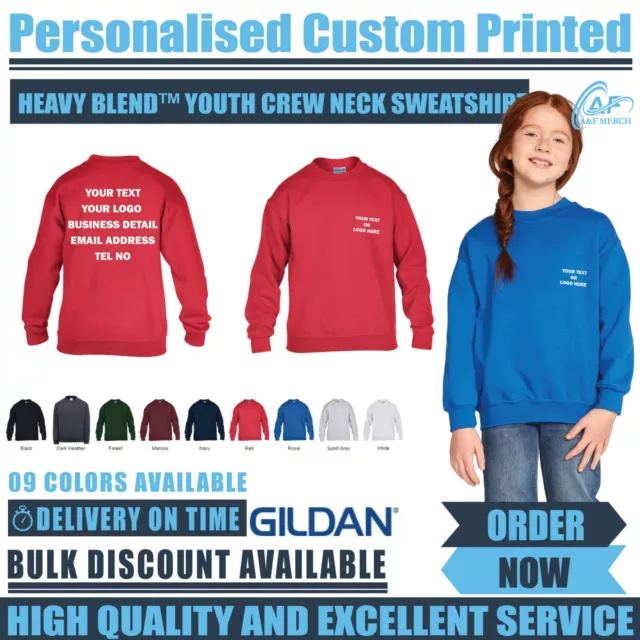 Personalised Custom Gildan Heavy Blend Youth Crew Neck Sweatshirt Pullover GD56B