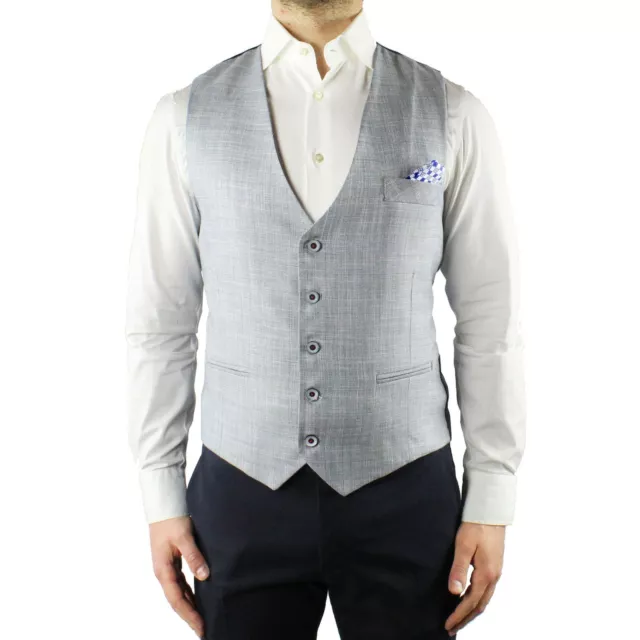Gilet Panciotto Uomo Blu Elegante Classico Smanicato Per Abito con Pochette