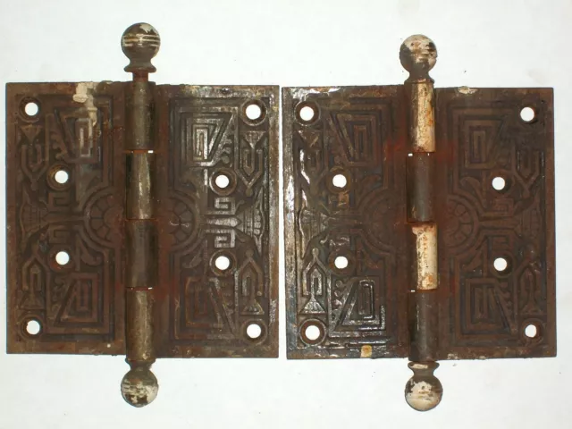 Antique Victorian Eastlake Hinges Late 1800's  Extra Large