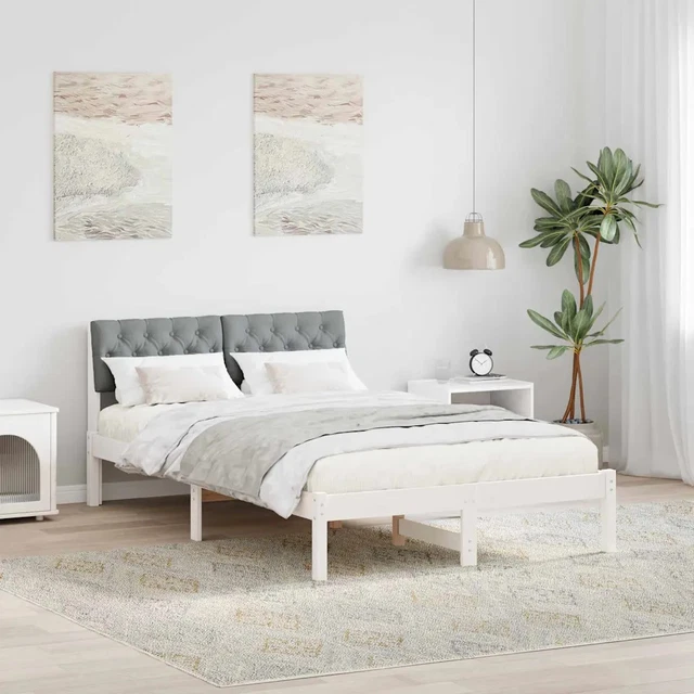 BED FRAME WHITE and light grey 120 x 190 cm Solid pine wood vidaXL £234 ...