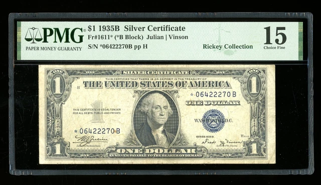DBR $1 1935-B Silver Vinson STAR Fr. 1611* PMG 15 Serial *06422270B