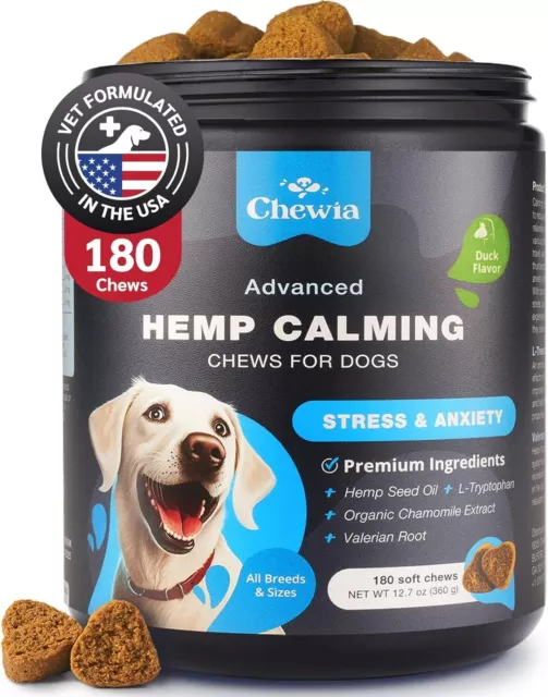 Hemp Calming Chews for Dogs Anxiety - 180 Duck Flavor Treats for Dog Calming ...