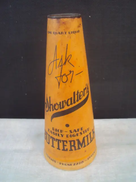 Wax Cone  Buttermilk Carton 1940s Quart container Showalters Phoenixville PA Cap