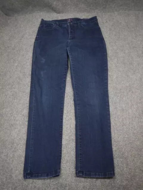 NYDJ Jeans Women's Size 10 Straight Leg Dark Blue Wash Denim Stretch *