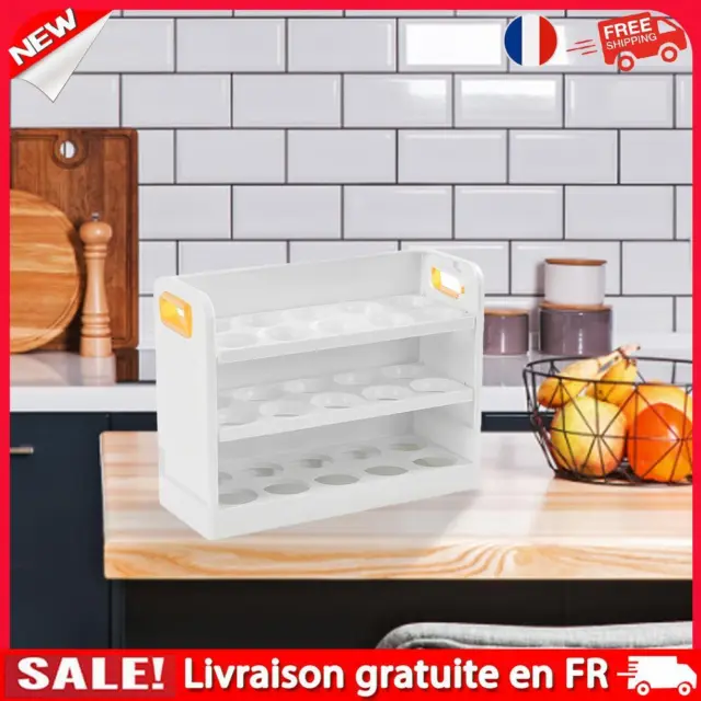 Flip Egg Storage Rack Box Multi-layer Fridge Door Egg Tray (Porcelain White)