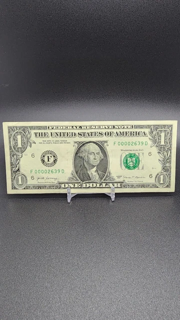 2017 $1 Low Serial Number One Dollar Federal Reserve Note  #G00002639D 4 DIGIT