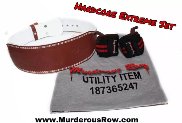 Murderous Row WeightLifting Powerlifting Genuine Leather Belt (L) 3 Item Set ! !