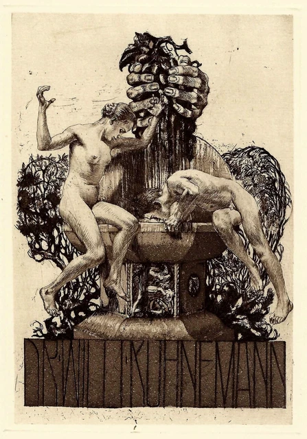 Alois Kolb: Exlibris / Aktpaar an Brunnen Alois Kolb: Exlibris / Aktpaar an Brunnen