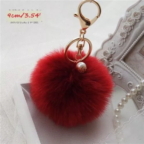 Very Soft Fluffy Rabbit Fur Ball 9 CM Key Chain Pompom Handbag Car Key Ring 3