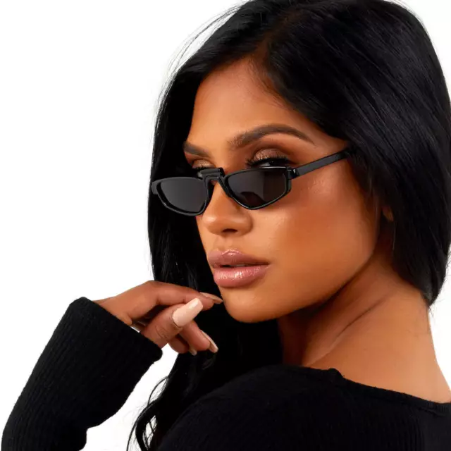 Trendy CatEye Fashion Sunglasses Dark Lens Thin Plastic Frame Women Gafas de Sol