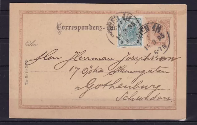 Österreich Ganzsache Karte mit ZuF von Wien nach Göteburg/Schweden1895 #1045123