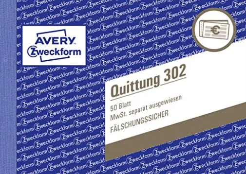 AVERY Zweckform Quittung M.Mwst,A6,50Bl.302 NEW