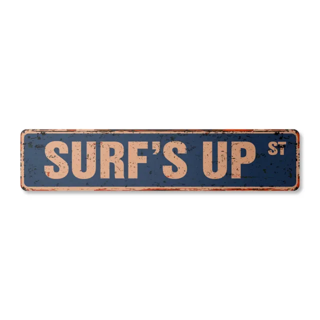SURF'S UP Vintage Street Sign Metal Plastic surfer surf board wax surfboard