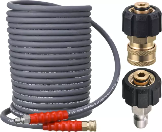 Pressure Washer Hose 50 Feet X 3/8 Inch for Hot and Cold Water, with M22 14Mm to