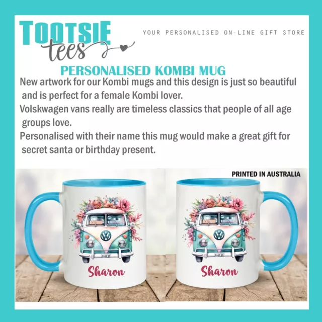 VW Kombi Campervan Mug Cup Personalised Christmas Birthday Present Lady Sister 2