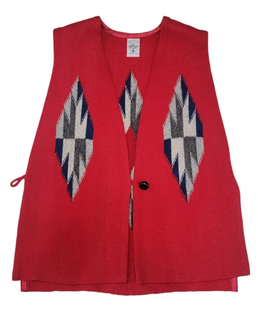 Vintage Chimayo New Mexico Ortegas Hand Woven Wool Open Vest Unisex, 23" x 30"