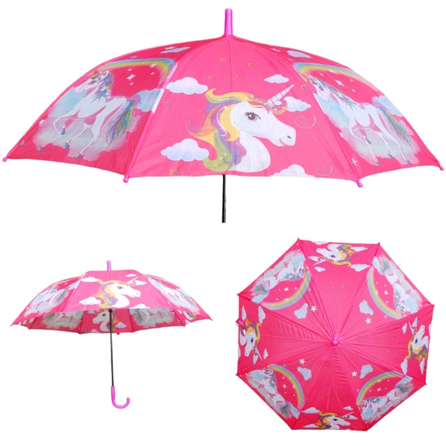 Automatic Open Kids Hot Pink Rainbow Unicorn Rain Umbrella *Kids Girls Toddlers*