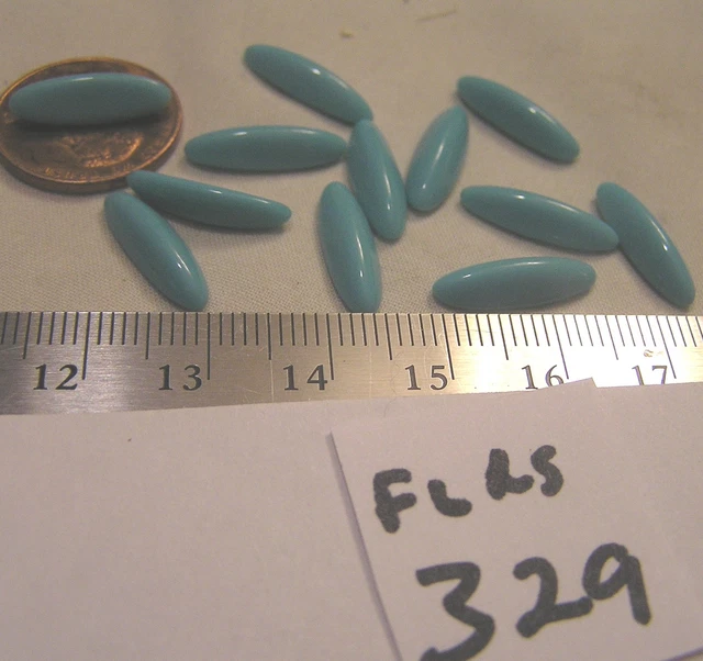 12 Vtg 16x5mm Turquoise Long Oval Flatback Glass Rhinestone Jewelry Craft Repair