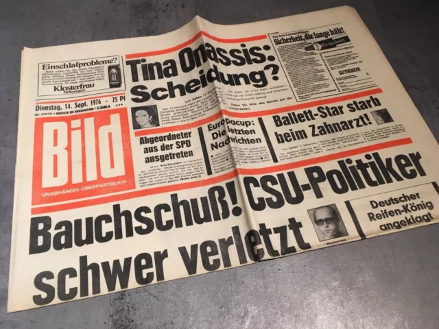 BILDzeitung  14.9.1976 September 14.09.1976 Geschenk Geburtstag 43. 44. 45. 46.