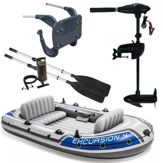 SET INTEX Excursion 4 Schlauchboot Angelboot + Aussenbordmotor + Heckspiegel