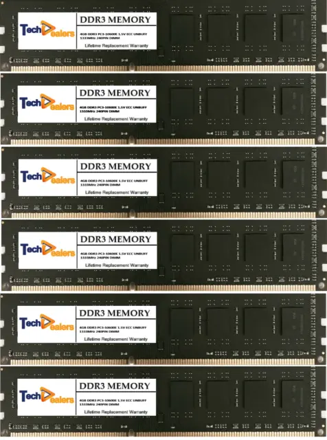 Memoria Ddr3 Pc3-10600 Ecc Sin Búfer De 24 Gb (6 X 4 Gb) Para Dell Precision T3500