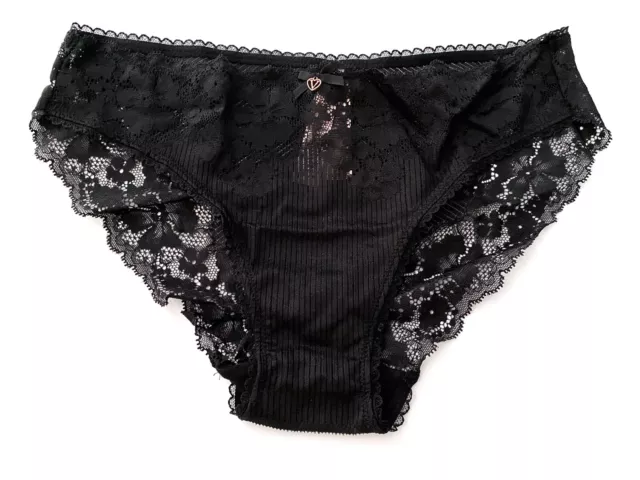 Victorias Secret Bikini Panty Body by Victoria Nwt Black Ribbed & Lace