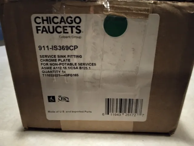 Chicago Faucets 911-IS369CP Concealed Hot & Cold Water Service Sink Faucet