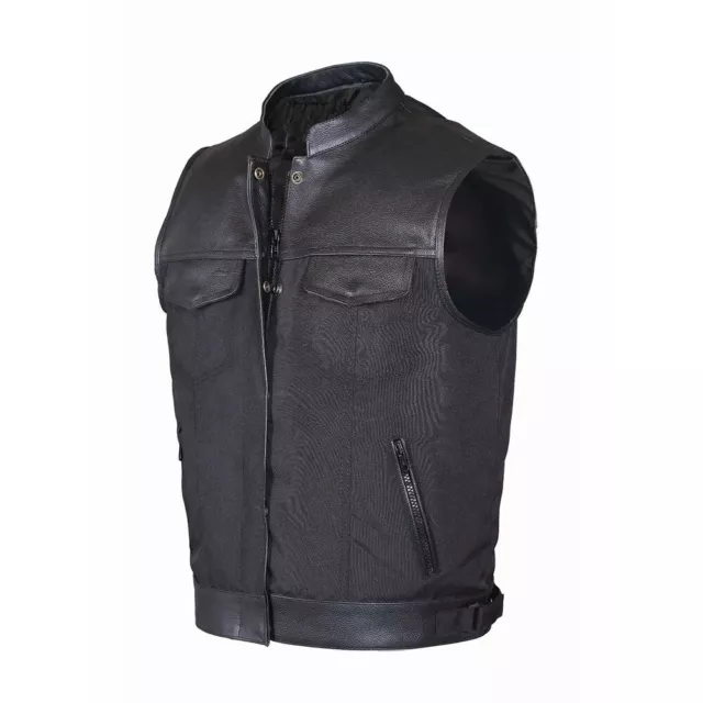 mens leather motorcycle biker vest with soft shell
