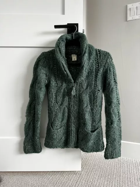 ANTHROPOLOGIE Sleeping On Snow Sweater Womens Small Green Zip Up