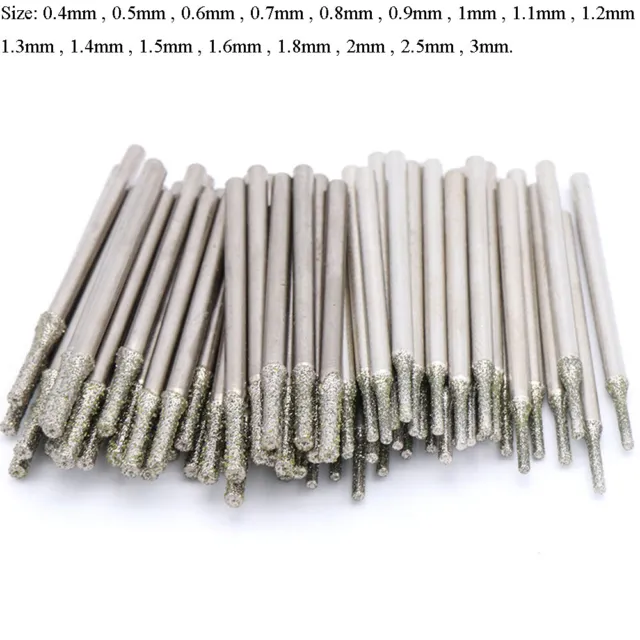 0.4-3mm Diamond Coated Tipped Drill Bit for Tile Jewellery Glass Pack of 5/10/20