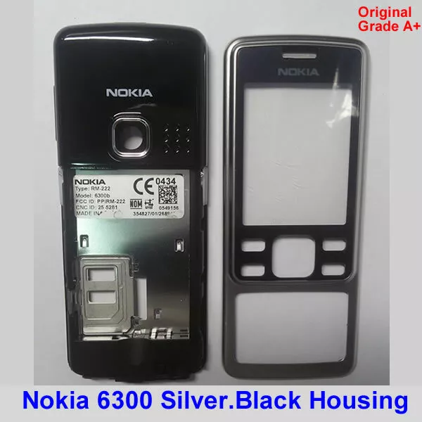 100% Genuine Original Nokia 6300 Front Panel+ Middle Fascia Housing Black.silver