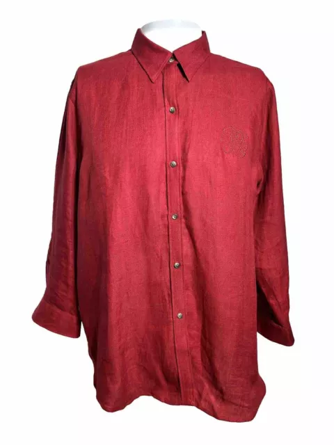 Ralph Lauren size XL  100% Linen Women's Casual Shirt Red RL Monogram - AC