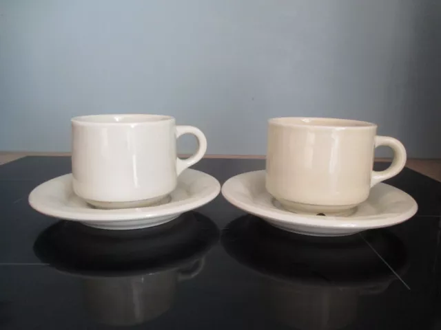 2 grandes tasses bistrot en porcelaine couleur crème, Pillivuyt (France)