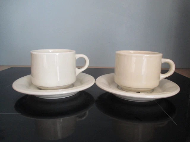 2 grandes tasses bistrot en porcelaine couleur crème, Pillivuyt (France)