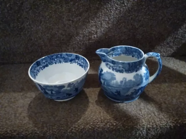 Vintage Copeland Spode Italian Blue & White Milk Jug & Sugar Bowl England