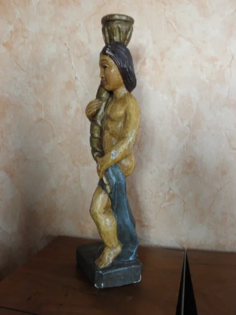 Antique Figur Carved Wood Polychrome Putti Cherub Painted
