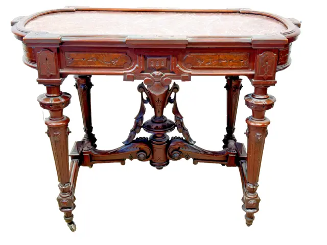 1860s philadelphia carved rennisance revival victorian marble top parlor table