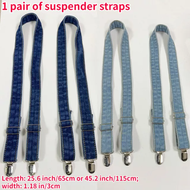 1 Pair Retro Denim Suspender Strap Adjustable with Clip Casual Decor for Jeans