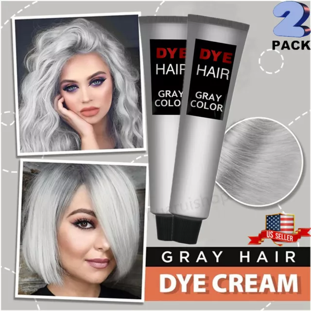 2 PACK Permanent Hair Dye Light Gray Silver Color Cream Grandma Punk Style 100ml