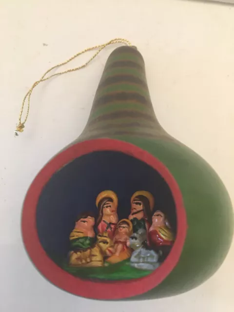 Peruvian Carved Gourd Christmas Nativity Scene Miniature Ornament