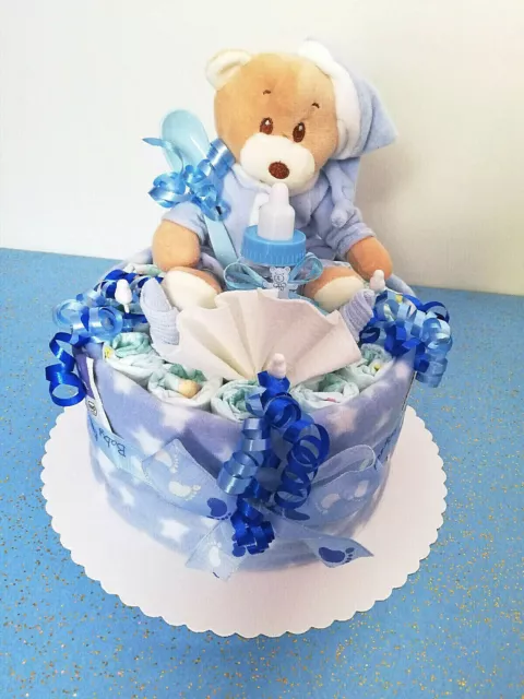 ♥ Kleines Bärchen mit Zipfelmütze ♥ Windelgeschenk Windeltorte Geburt Baby Junge