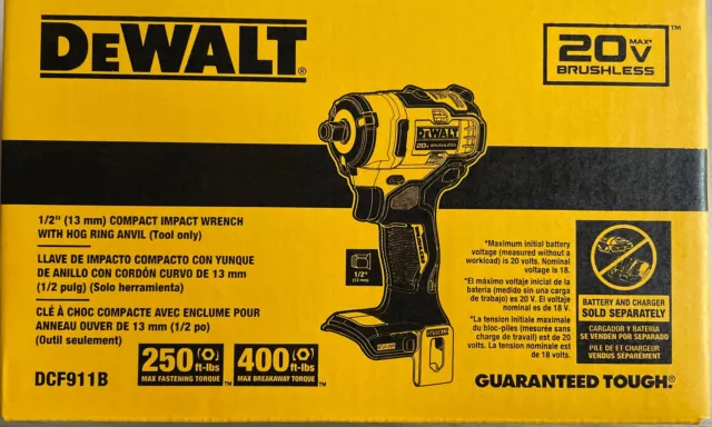 Dewalt DCF911B 20 volt Cordless 1/2 Compact Impact Wrench w Hog Ring New In Box